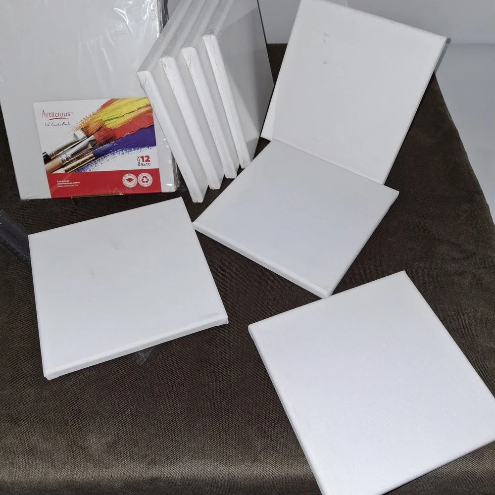 Canvas Blank Lot Set White: Sealed 12 Pk 8x10 & 4 8x8. Then 4x4 Open Pkg (Blank)